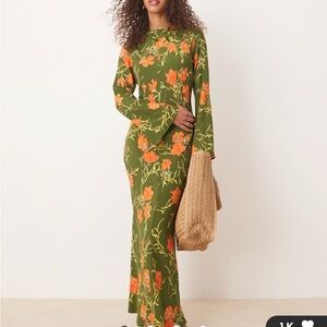 Floral Green and Orange Maxi Dress